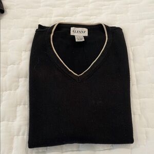 Alfani Black V-Neck Sweater with Elegant Trim